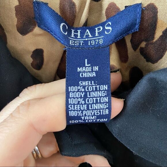 Chaps Black Jacket Leopard Lining Size Large - Picture 6 of 7